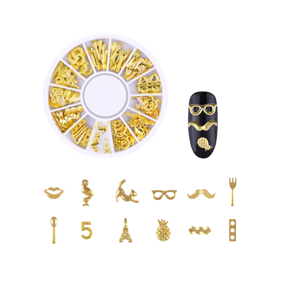 Assorted Gold New Year Metal Nail Art Embellishments