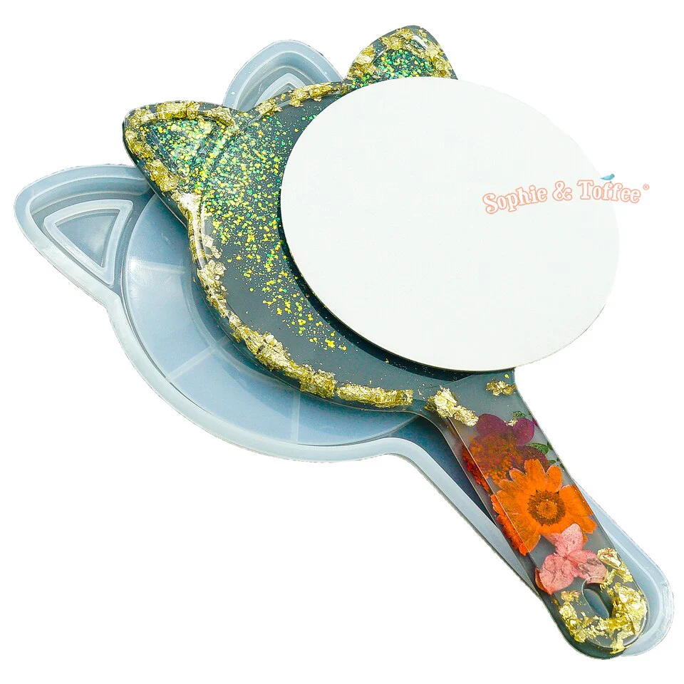 Kitty Hand Mirror Silicone Mold with Mirror