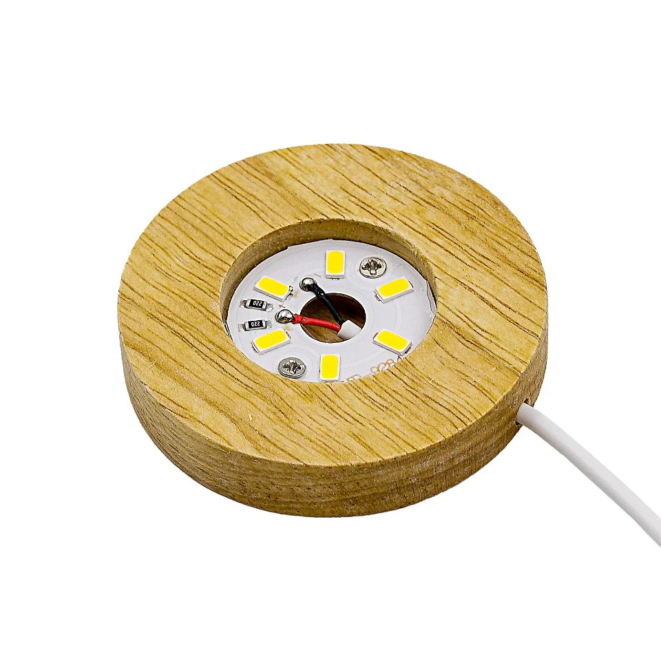 Round Wooden Base LED Light with Switch - Image 2