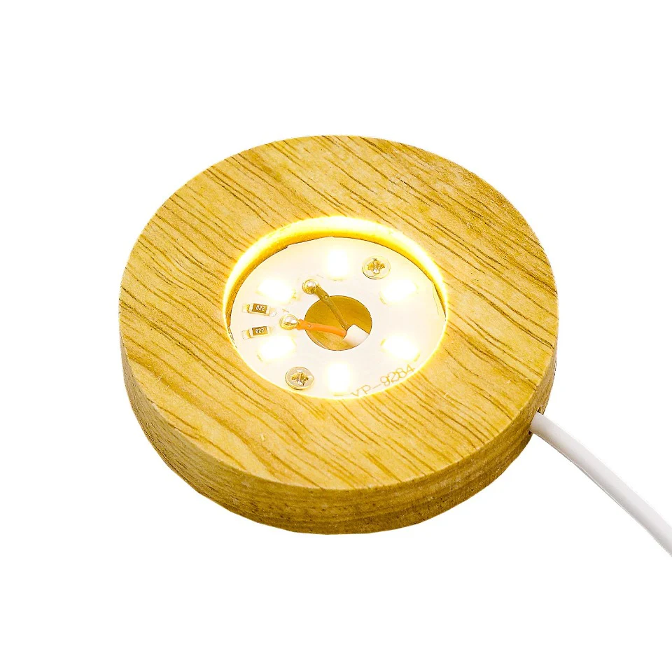 Round Wooden Base LED Light with Switch - Image 3