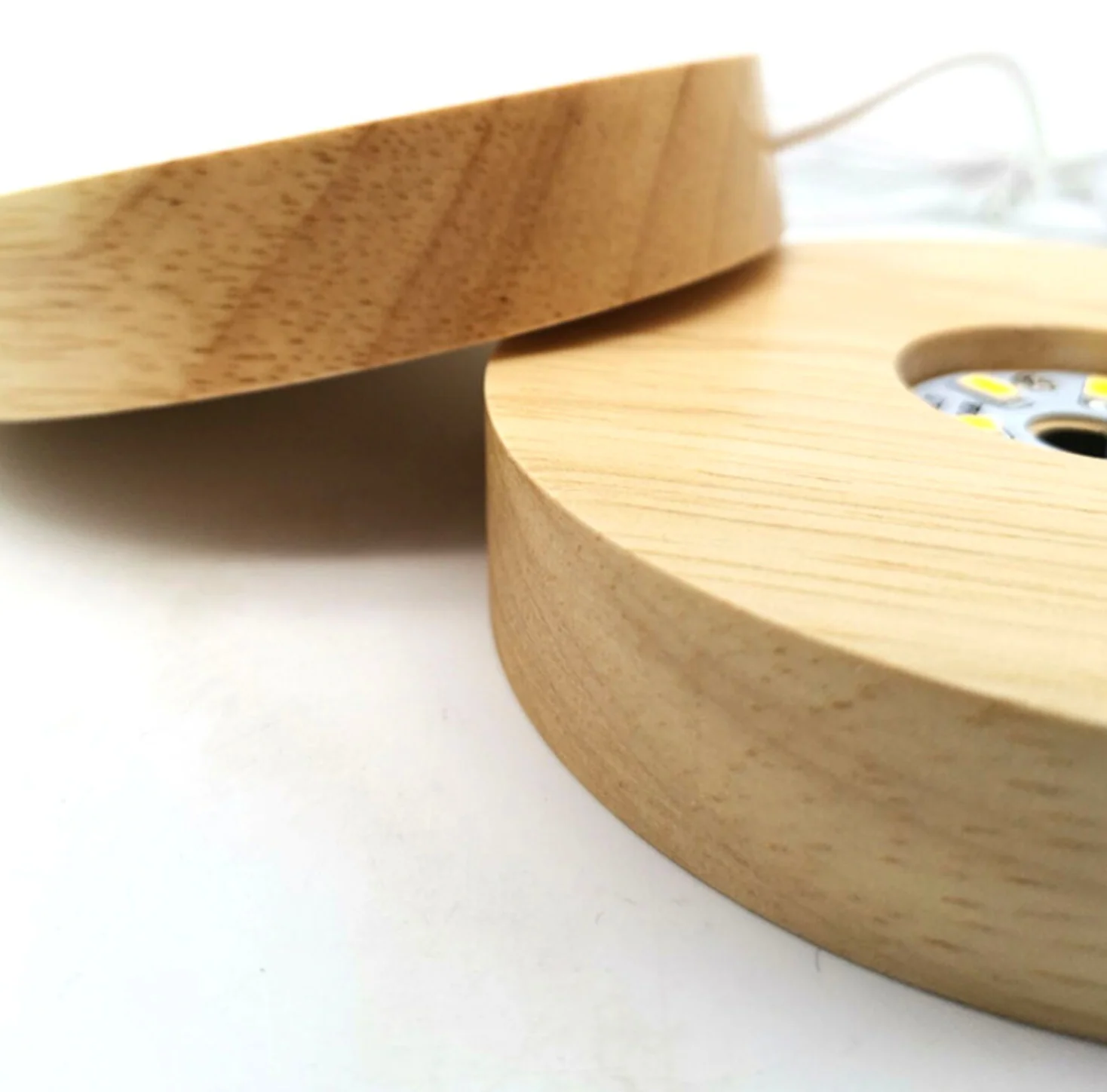 Round Wooden Base LED Light with Switch - Image 5