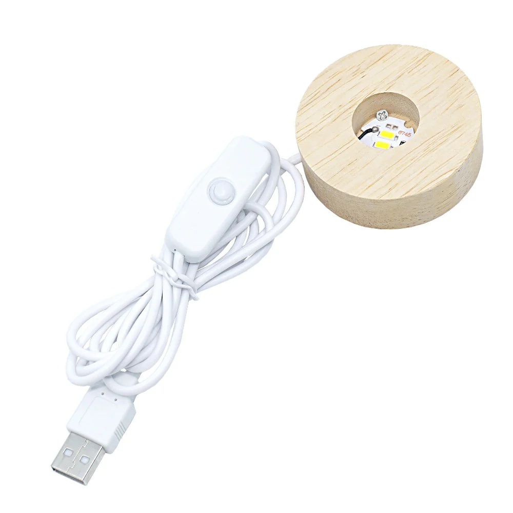 Round Wooden Base LED Light with Switch - Image 6